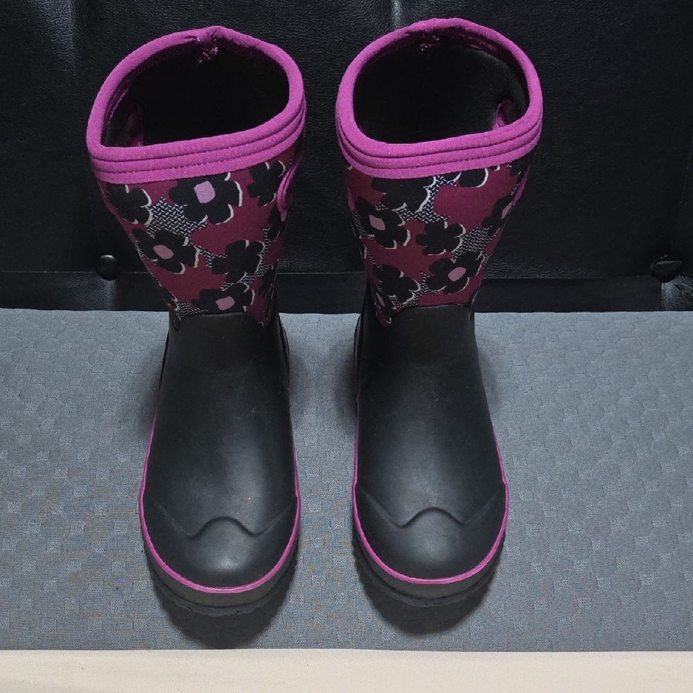 Bogs Kids Black and Purple Floral Boots